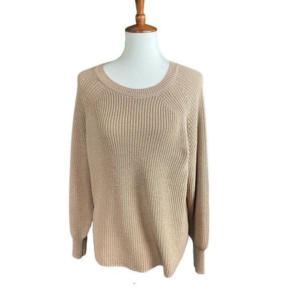 Jessica Simpson Ribbed Sweater Women's XXL Knit Tan Brown Crewneck - Picture 3 of 8
